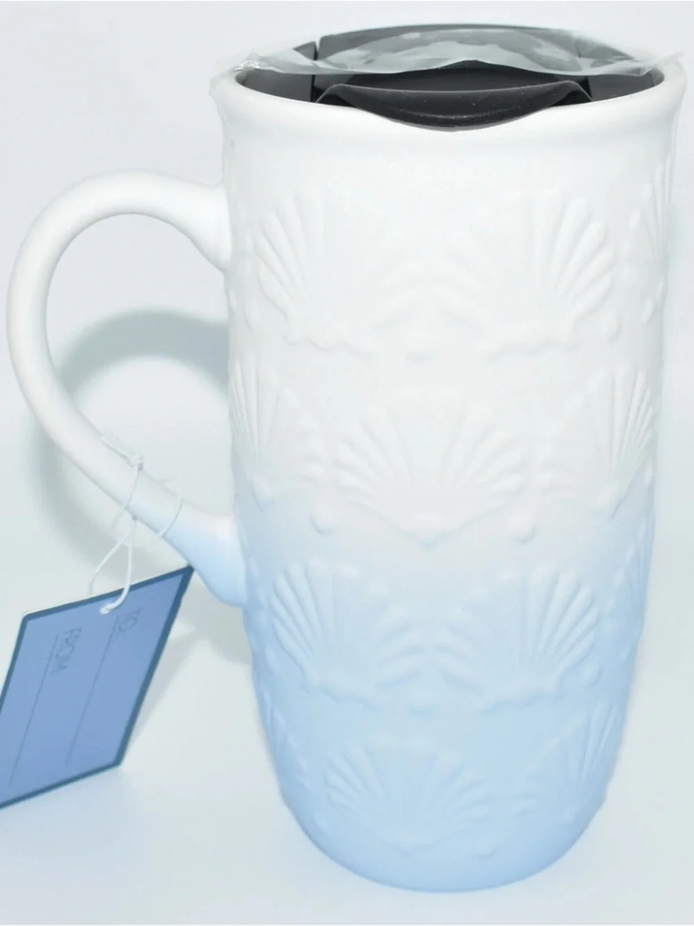 Luna & Sage Blue Matte Ombre 3D Seashell Ceramic Travel Mug With Lid NWT!